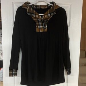 Plaid Accent Black Tunic Top